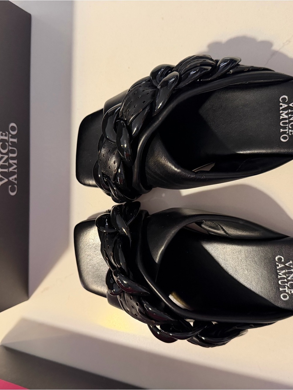 Vince Camuto Black Braided-Chain Slide Mules